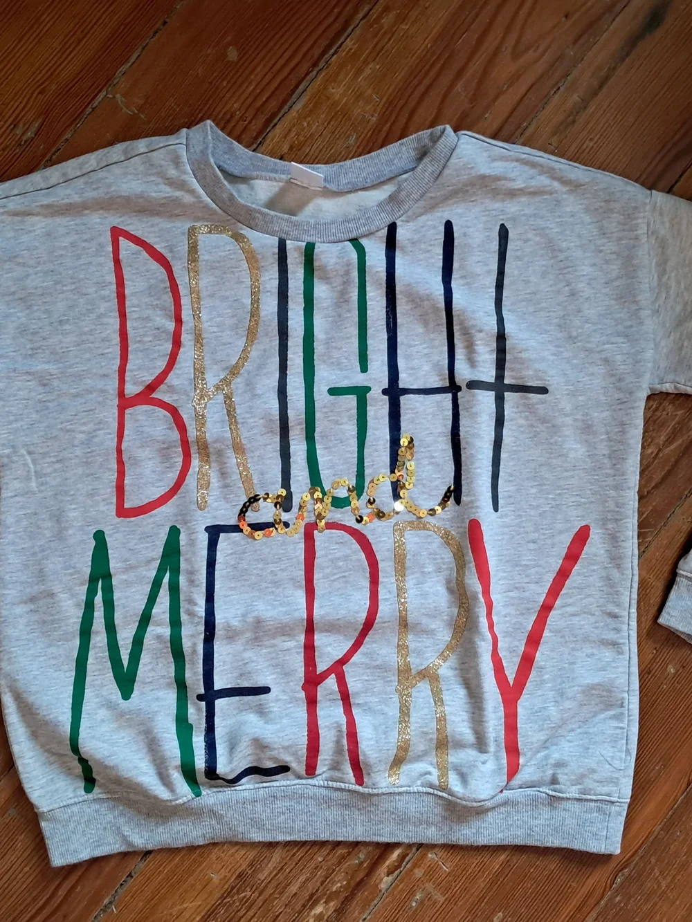 Gymboree Grey 'Bright Merry' Graphic Sweatshirt with Gold Sequins